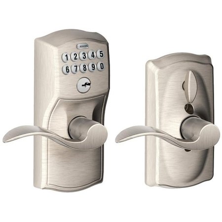 SCHLAGE Keypad Lock with FlexLock, Metal, Satin Nickel, 238 x 234 in Backset FE595V CAM/ACC 61